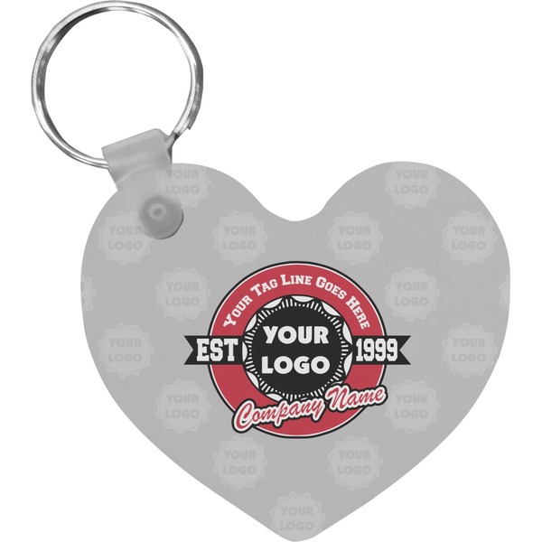 Custom Logo & Tag Line Heart Plastic Keychain w/ Logos