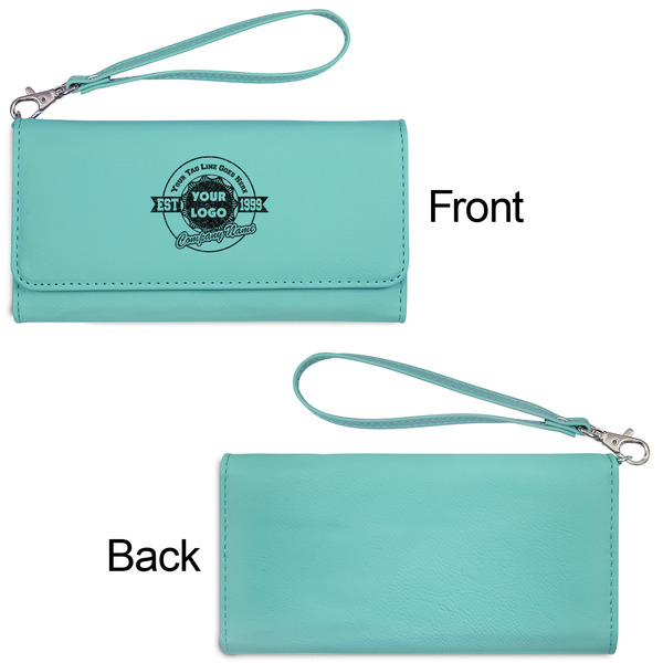 Logo & Tag Line Ladies Wallets - Faux Leather - Teal - Front & Back View