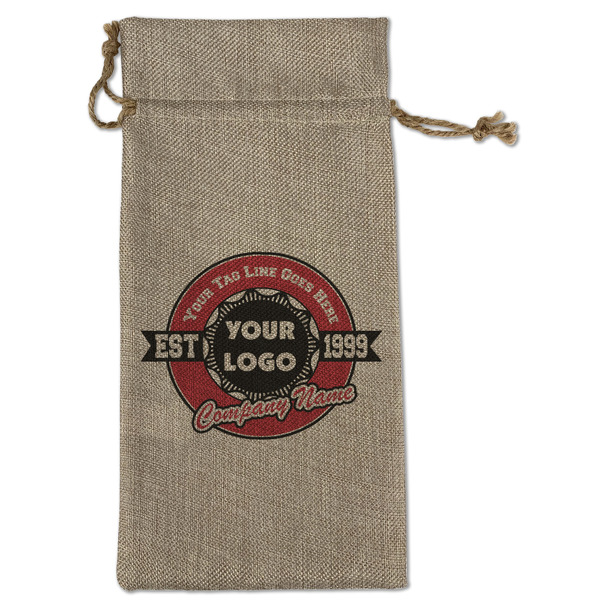 Custom Logo & Tag Line Burlap Gift Bag - Large - Single-Sided (Personalized)