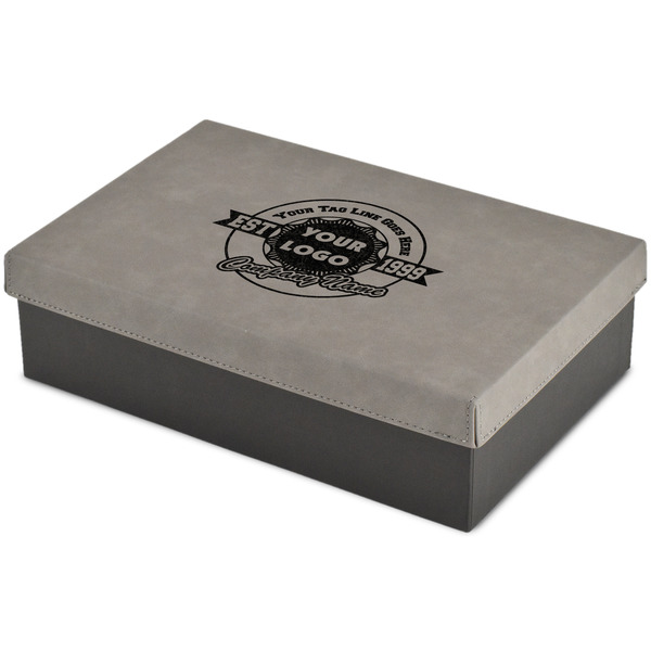 Custom Logo & Tag Line Gift Box w/ Engraved Leather Lid - Large (Personalized)