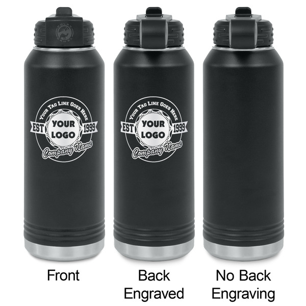 Logo & Tag Line Laser Engraved Water Bottles - 2 Styles - Front & Back View