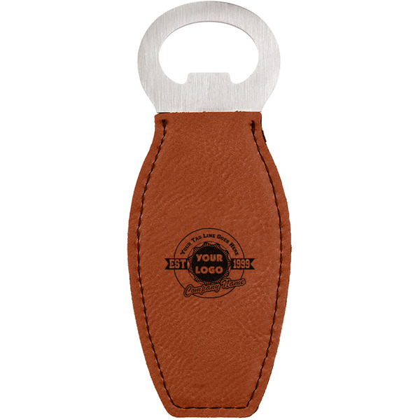 Custom Logo & Tag Line Leatherette Bottle Opener - Single-Sided (Personalized)