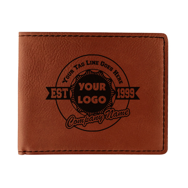 Custom Logo & Tag Line Leatherette Bifold Wallet - Single-Sided (Personalized)