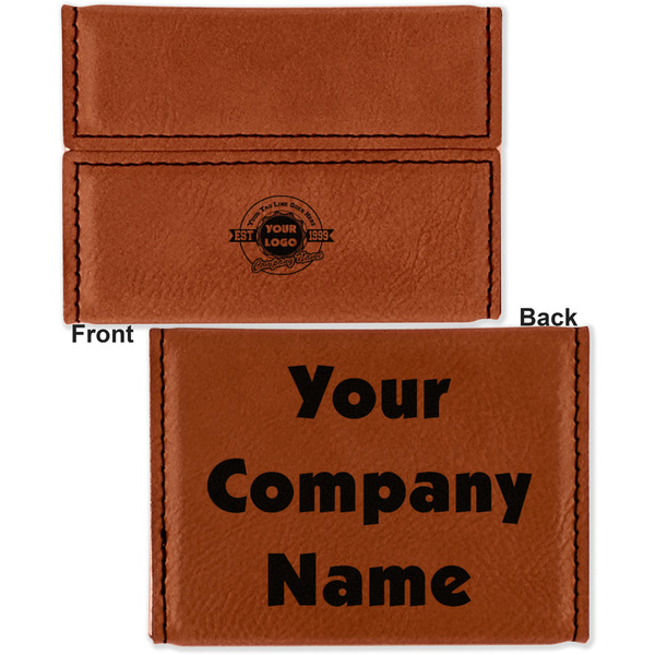 Logo & Tag Line Leather Business Card Holder - Front Back
