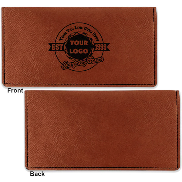 Logo & Tag Line Leather Checkbook Holder Front and Back Single Sided - Apvl