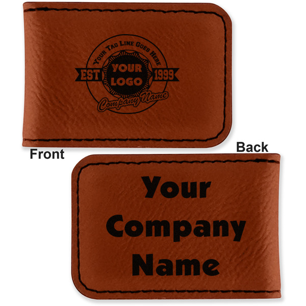 Logo & Tag Line Leatherette Magnetic Money Clip - Front and Back
