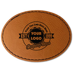 Logo & Tag Line Faux Leather Iron On Patch - Oval (Personalized)