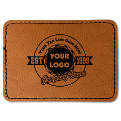 Logo & Tag Line Faux Leather Iron On Patch - Rectangle (Personalized)