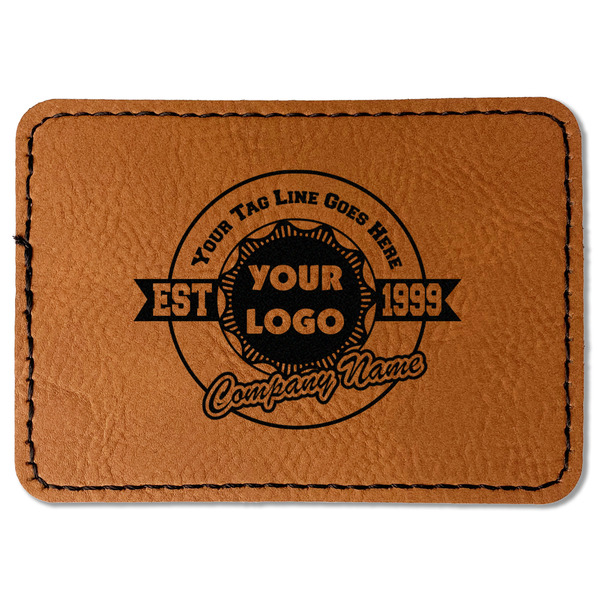 Custom Logo & Tag Line Faux Leather Iron On Patch - Rectangle (Personalized)