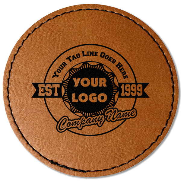 Custom Logo & Tag Line Faux Leather Iron On Patch - Round (Personalized)
