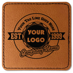 Logo & Tag Line Faux Leather Iron On Patch - Square (Personalized)