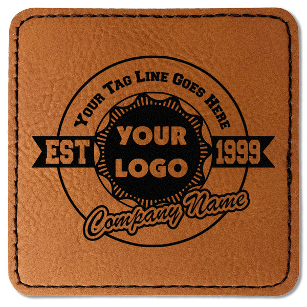 Custom Logo & Tag Line Faux Leather Iron On Patch - Square (Personalized)