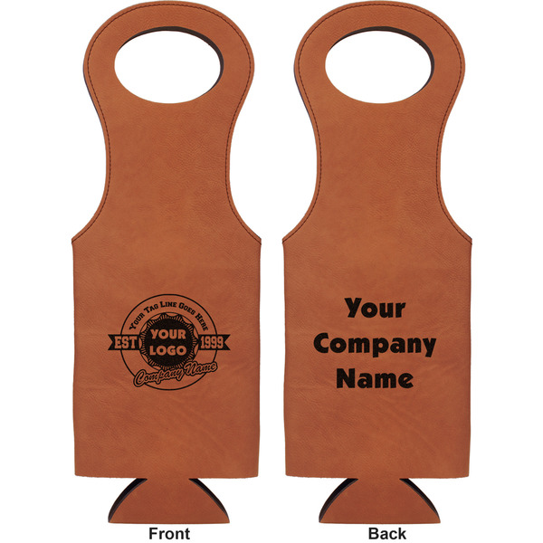 Logo & Tag Line Leatherette Wine Tote Double Sided - Front and Back
