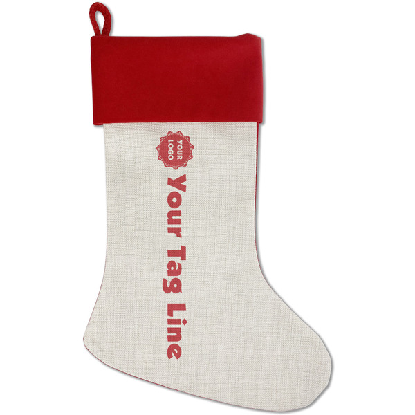 Custom Logo & Tag Line Red Linen Stocking (Personalized)