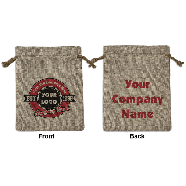 Custom Logo & Tag Line Burlap Gift Bag - Medium -Double-Sided (Personalized)