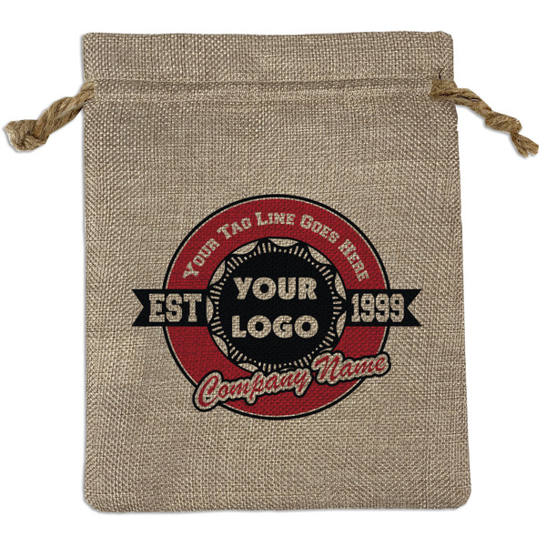 Custom Logo & Tag Line Burlap Gift Bag - Medium - Single-Sided (Personalized)