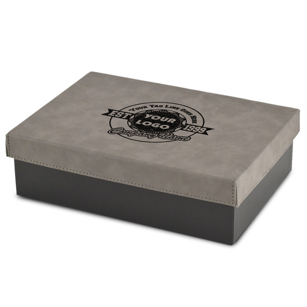 Custom Logo & Tag Line Gift Box w/ Engraved Leather Lid - Medium (Personalized)