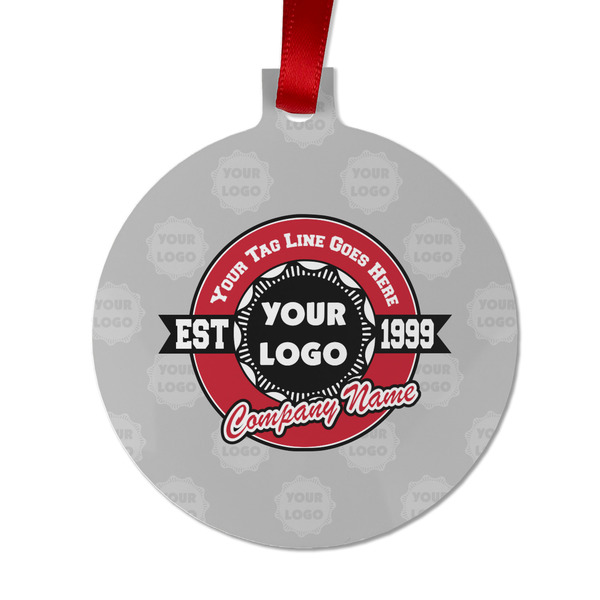 Logo & Tag Line Metal Ball Ornament - Front