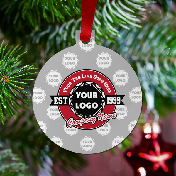 Logo & Tag Line Metal Ball Ornament - Lifestyle