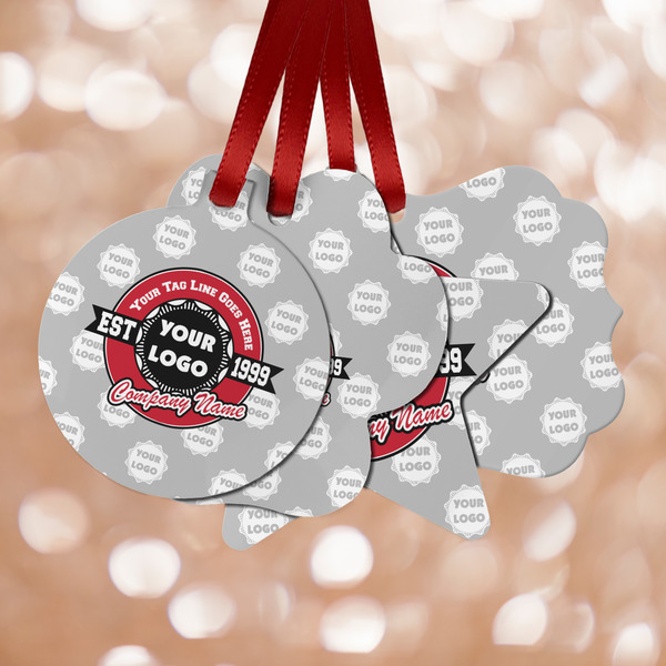 Custom Logo & Tag Line Metal Ornaments - Double-Sided w/ Logos