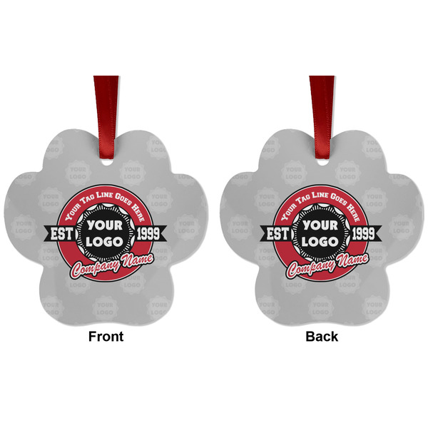 Logo & Tag Line Metal Paw Ornament - Front and Back