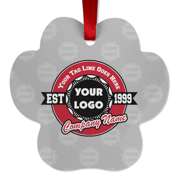 Custom Logo & Tag Line Metal Paw Ornament - Double-Sided w/ Logos