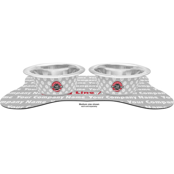 Logo & Tag Line Metal Pet Bowls - On Dog Bone Shaped Mat