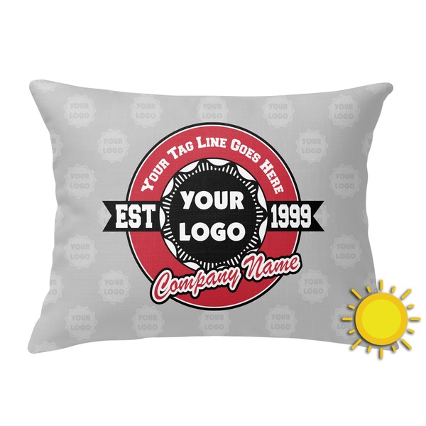 Custom Logo & Tag Line Outdoor Throw Pillow - Rectangular w/ Logos
