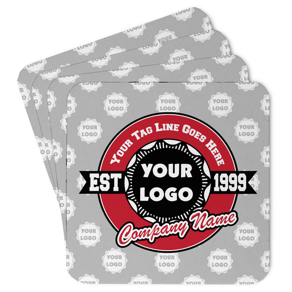 Custom Logo & Tag Line Square Paper Coasters w/ Logos