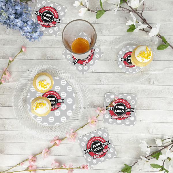 Logo & Tag Line Paper Coasters - In Context