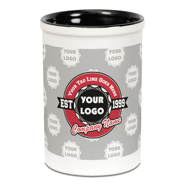 Custom Logo & Tag Line Ceramic Pencil Holders - Black