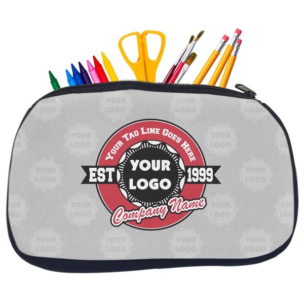 Custom Logo & Tag Line Neoprene Pencil Case - Medium w/ Logos