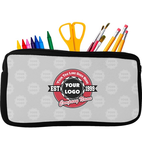 Custom Logo & Tag Line Neoprene Pencil Case w/ Logos