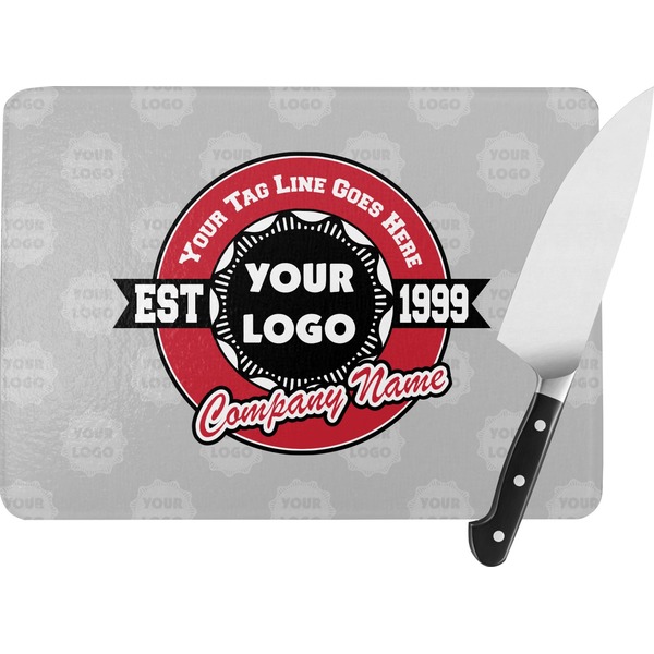 Custom Logo & Tag Line Rectangular Glass Cutting Board w/ Logos