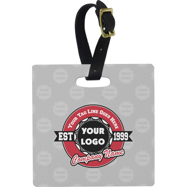 Custom Logo & Tag Line Plastic Luggage Tag - Square w/ Logos