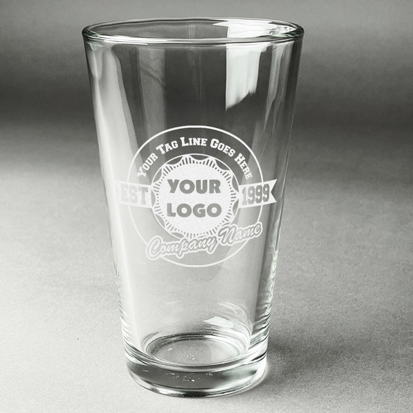 Custom Logo & Tag Line Pint Glass - Laser Engraved - Single (Personalized)