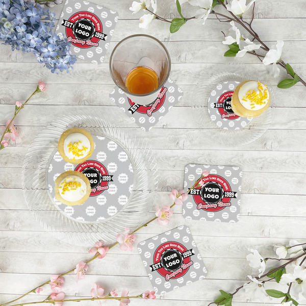 Logo & Tag Line Plastic Party Appetizer & Dessert Plates - In Context