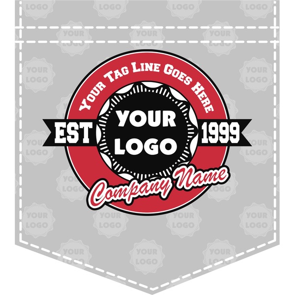 Custom Logo & Tag Line Iron On Faux Pocket w/ Logos