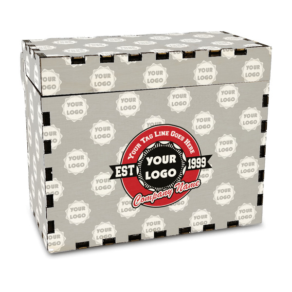 Custom Logo & Tag Line Wood Recipe Box - Full Color Print w/ Logos