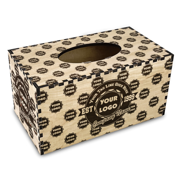 Custom Logo & Tag Line Wood Tissue Box Cover - Rectangle (Personalized)