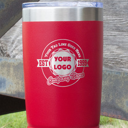 Logo & Tag Line 20 oz Stainless Steel Tumbler - Red - Double-Sided (Personalized)