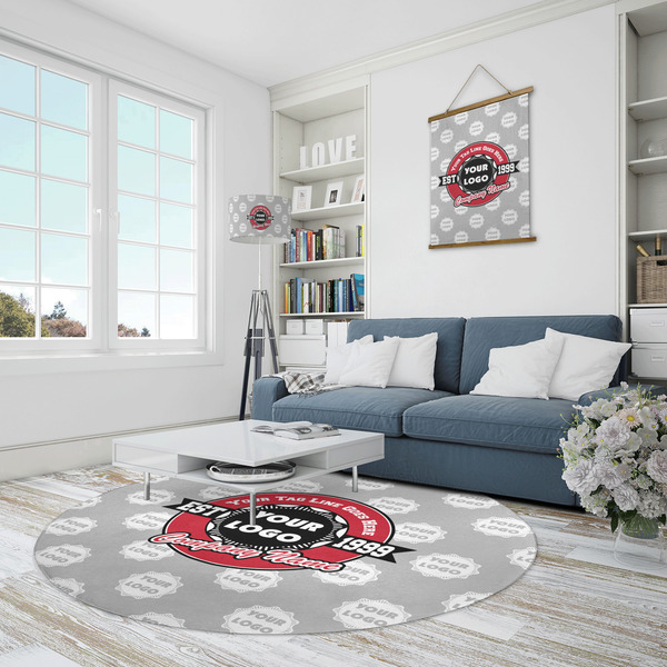 Logo & Tag Line Round Area Rug - IN CONTEXT