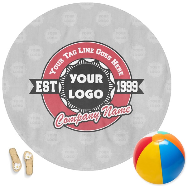 Custom Logo & Tag Line Round Beach Towel (Personalized)