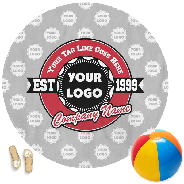 Custom Logo & Tag Line Round Beach Towel (Personalized)