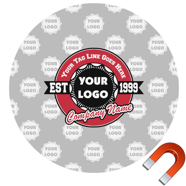 Custom Logo & Tag Line Round Car Magnet - 6" w/ Logos
