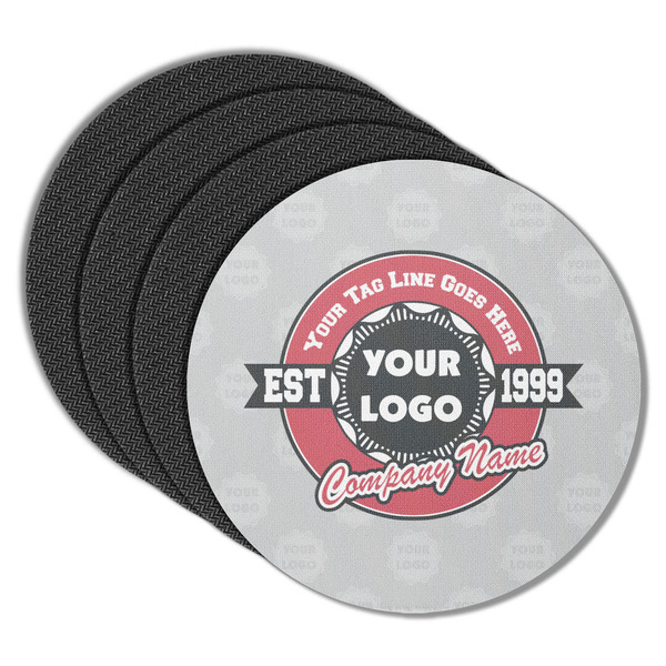 Custom Logo & Tag Line Round Rubber Backed Coasters - Set of 4 w/ Logos