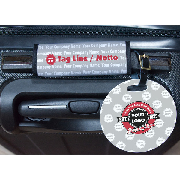 Logo & Tag Line Round Luggage Tag & Handle Wrap - In Context