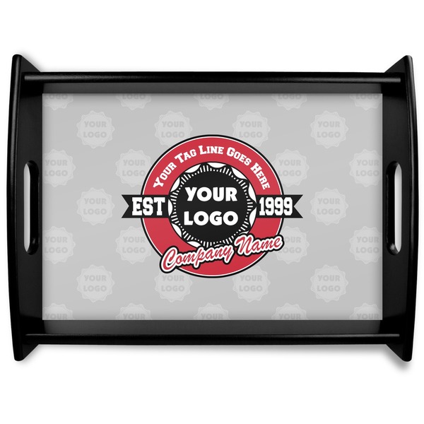 Custom Logo & Tag Line Black Wooden Tray - Large w/ Logos