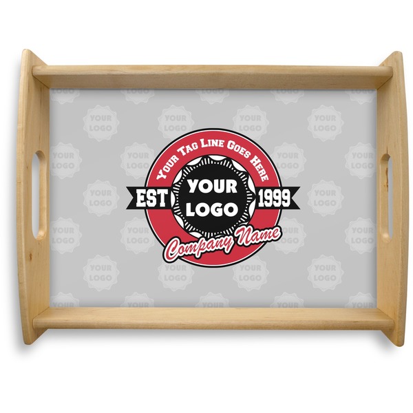 Custom Logo & Tag Line Natural Wooden Tray - Large w/ Logos