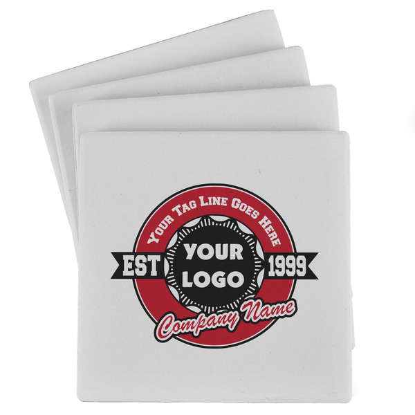 Custom Logo & Tag Line Absorbent Stone Coasters - Set of 4 (Personalized)